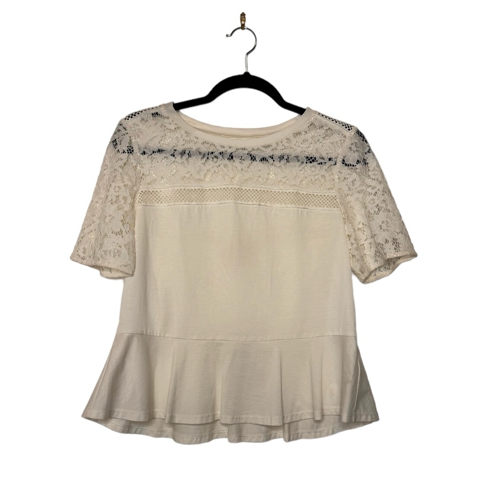 REBECCA TAYLOR Short sleeve Guipere Peplum Tee Blouse - S